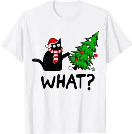 black santa cat on white tshirt for Cat Christmas Gifts