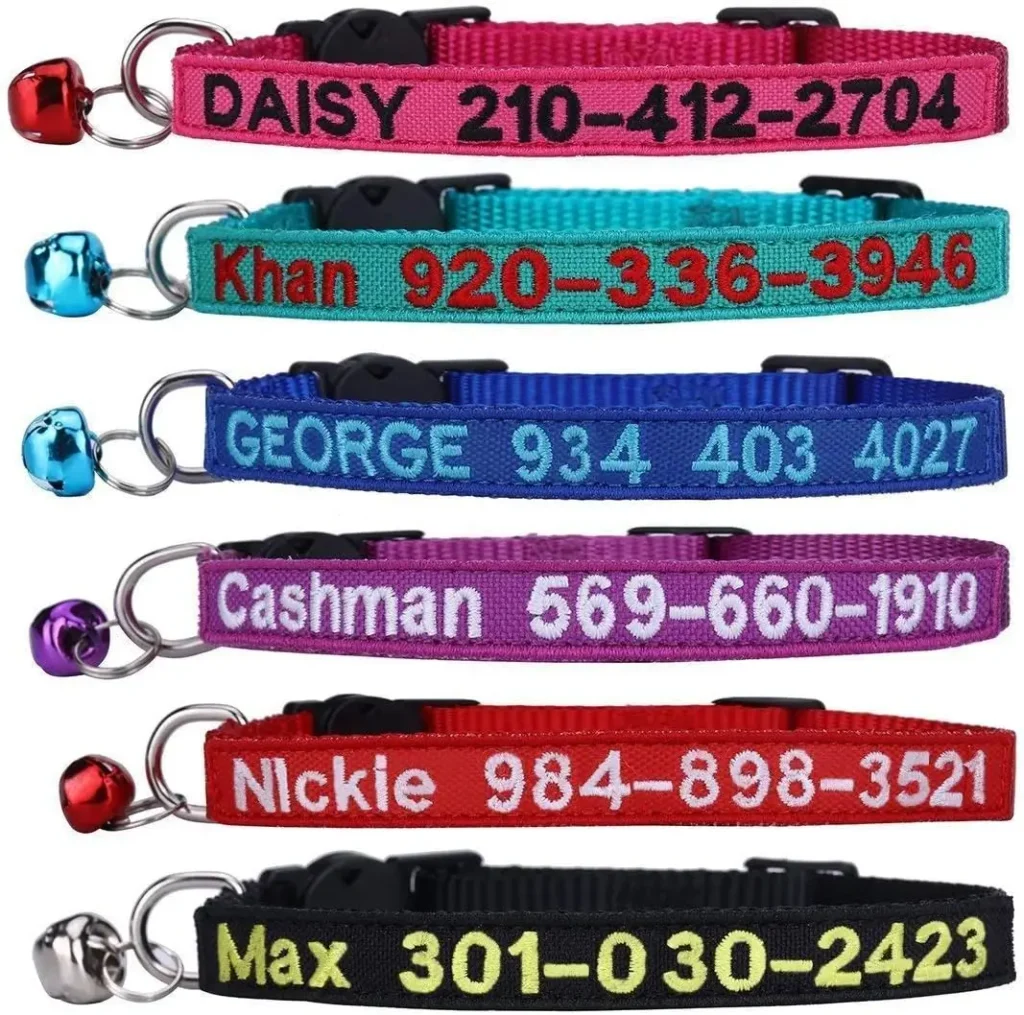 several colorful cat collar id for cats