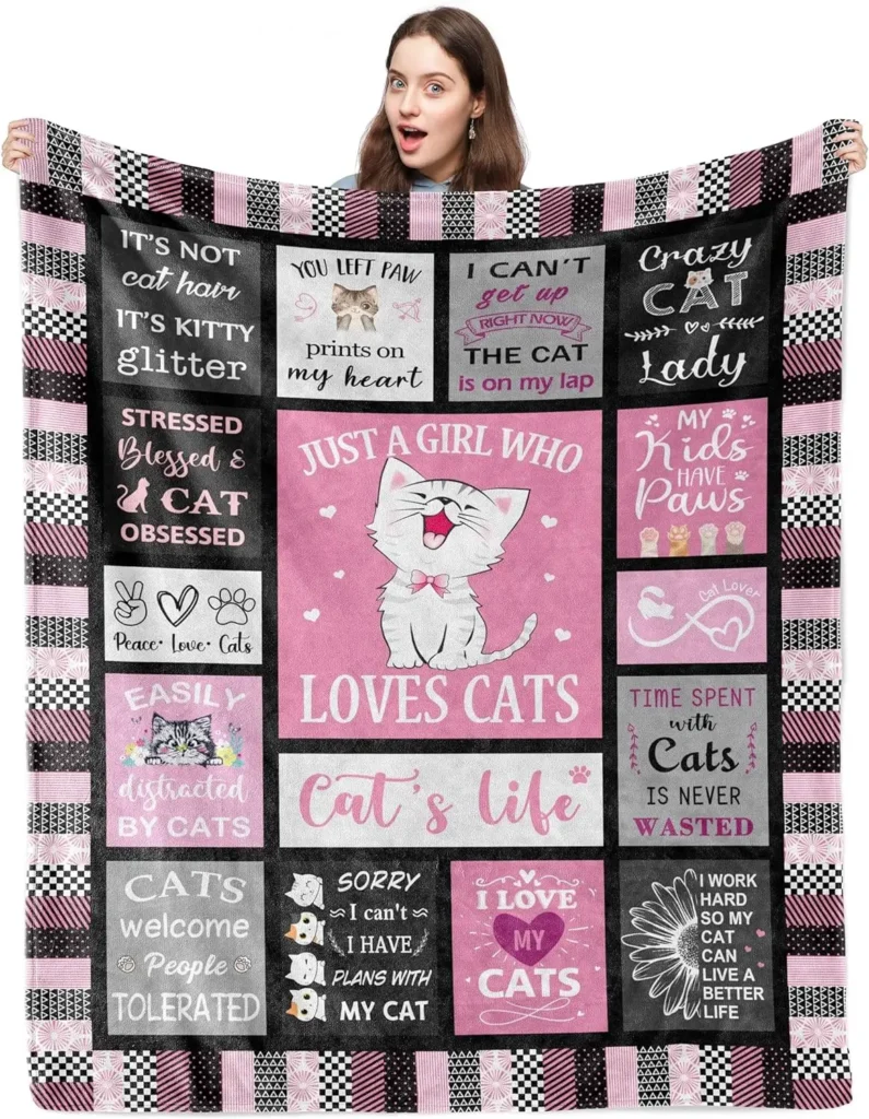 cat themed blanket for cat mom gifts