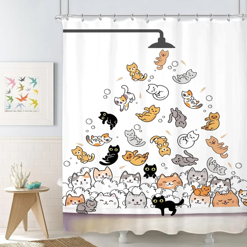 cat printed cat shower curtain cat mom gifts