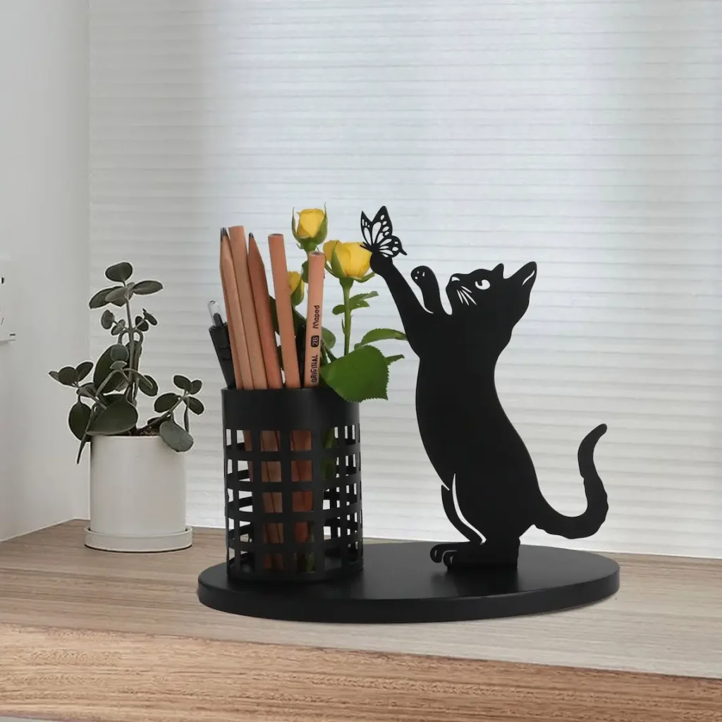 black cat gift pen holder