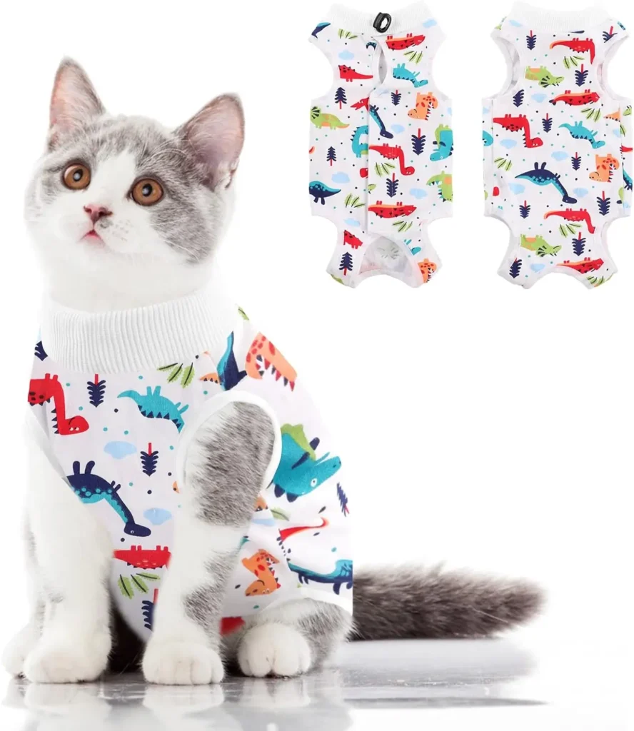 dinosaur patterned cat recovery suit